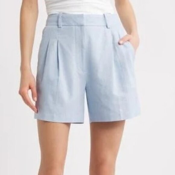 Open Edit Linen Blend Light Blue Pleated Shorts | Size 16 | NWT - Picture 1 of 6